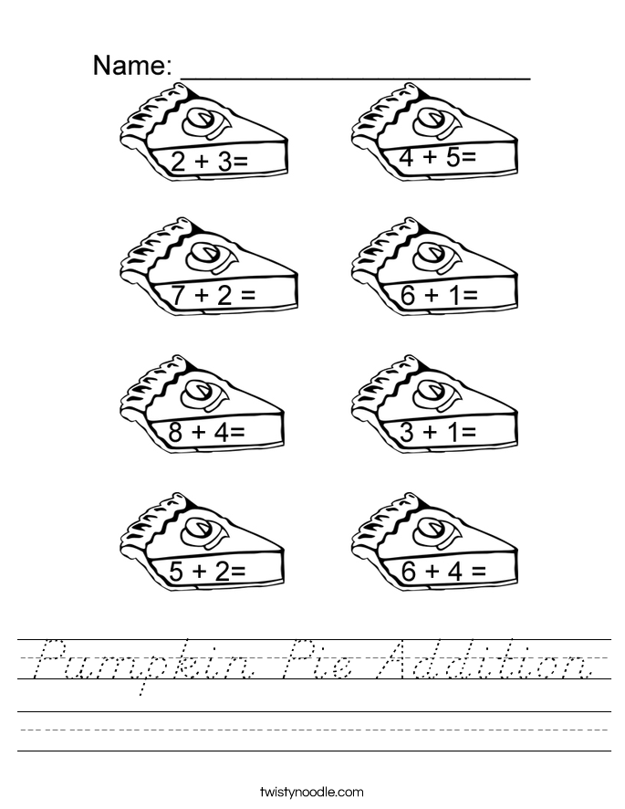 Pumpkin Pie Addition Worksheet