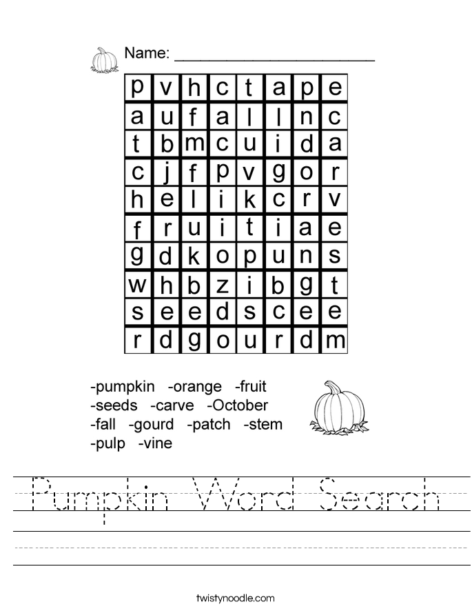 Pumpkin Word Search Worksheet