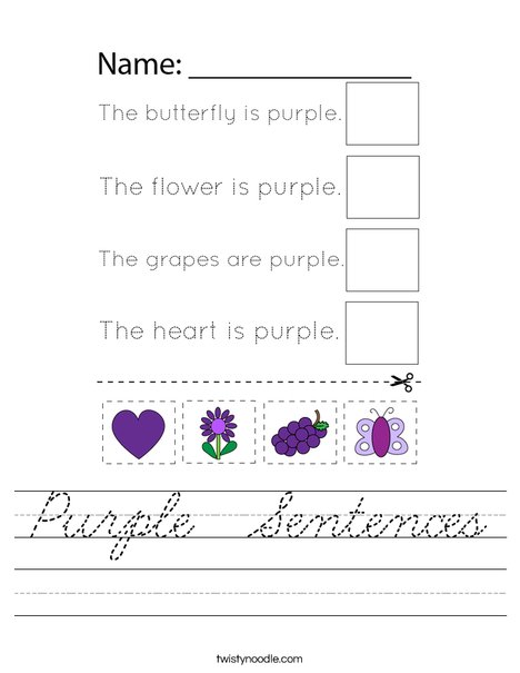 Purple  Sentences Worksheet