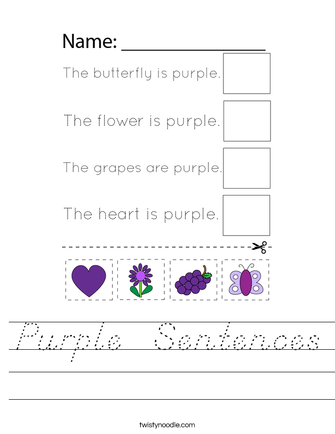 Purple  Sentences Worksheet