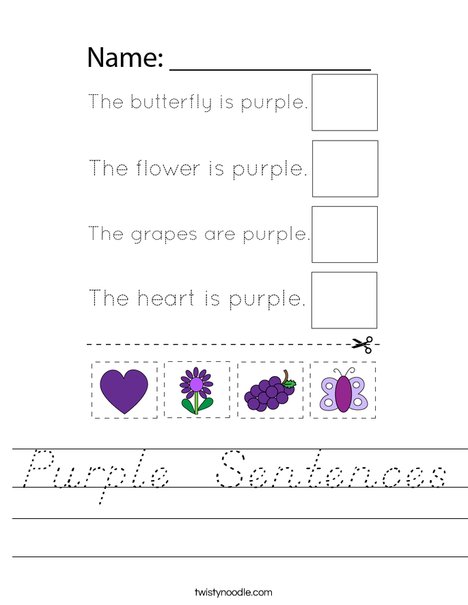 Purple  Sentences Worksheet