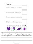 Purple  Sentences Worksheet