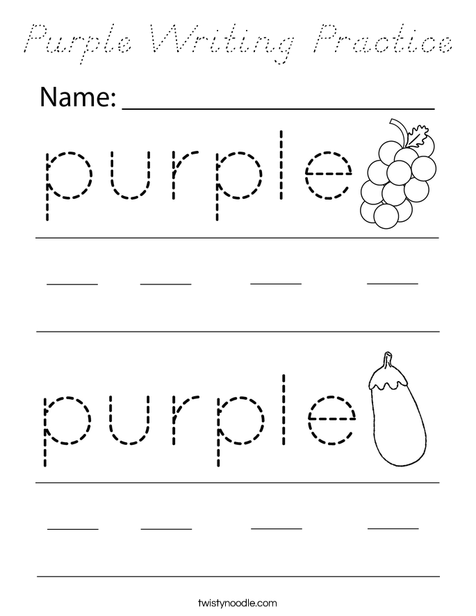 Purple Writing Practice Coloring Page