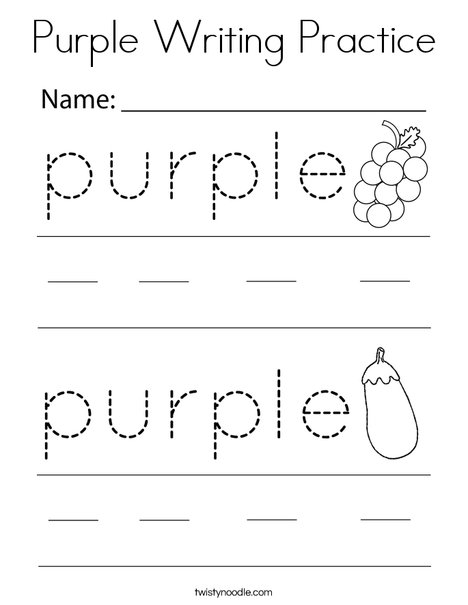 Purple Writing Practice Coloring Page