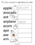 Put the a words in alphabetical order Coloring Page