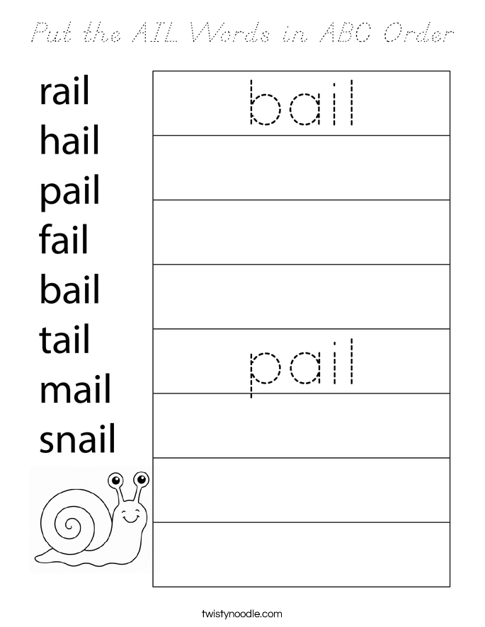 Put the AIL Words in ABC Order Coloring Page