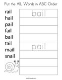 Put the AIL Words in ABC Order Coloring Page