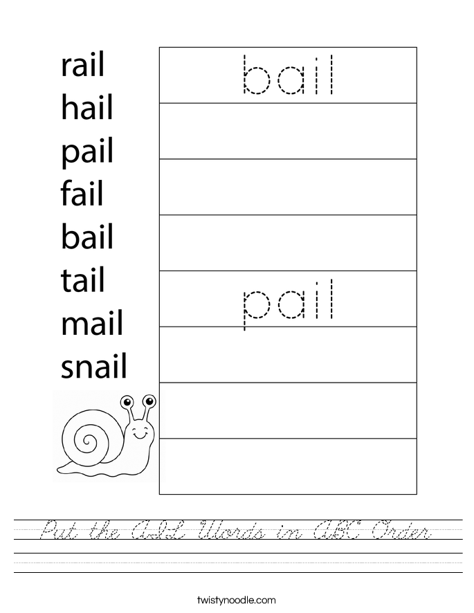Put the AIL Words in ABC Order Worksheet