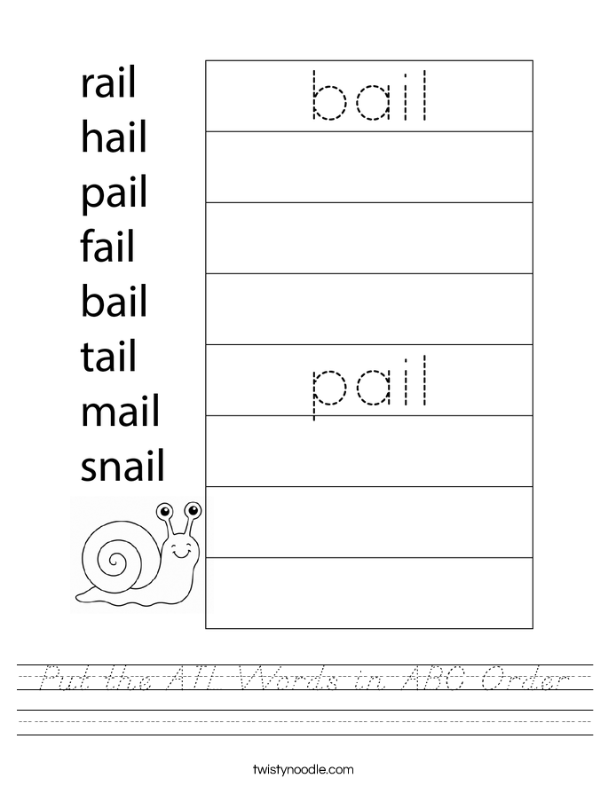 Put the AIL Words in ABC Order Worksheet