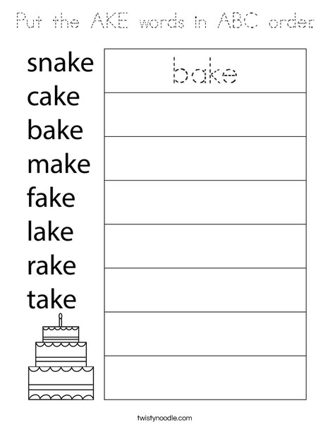Put the AKE words in ABC order. Coloring Page