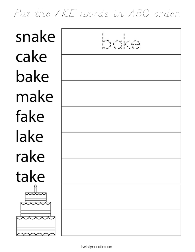 Put the AKE words in ABC order. Coloring Page