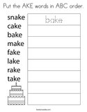 Put the AKE words in ABC order Coloring Page