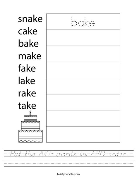 Put the AKE words in ABC order. Worksheet