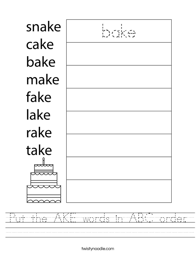 Put the AKE words in ABC order. Worksheet