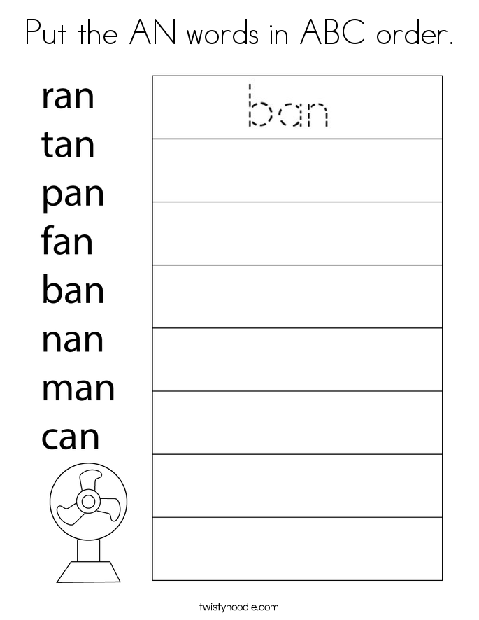 Put the AN words in ABC order. Coloring Page