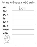 Put the AN words in ABC order Coloring Page