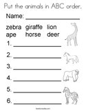 Put the animals in ABC order Coloring Page