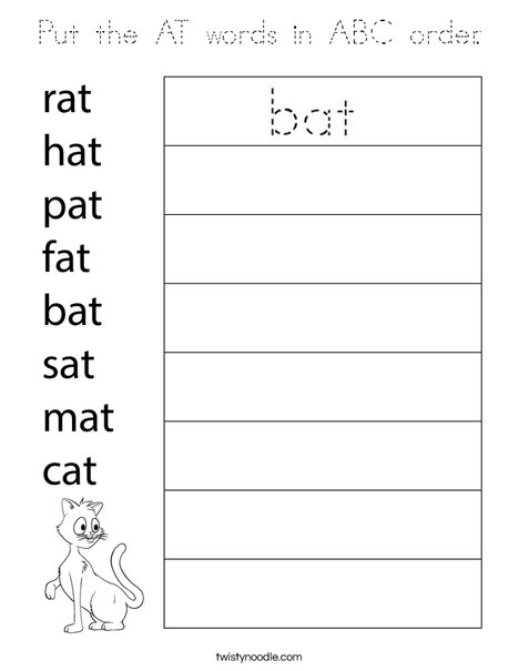 Put the AT words in ABC order. Coloring Page