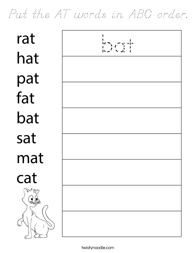 Put the AT words in ABC order. Coloring Page