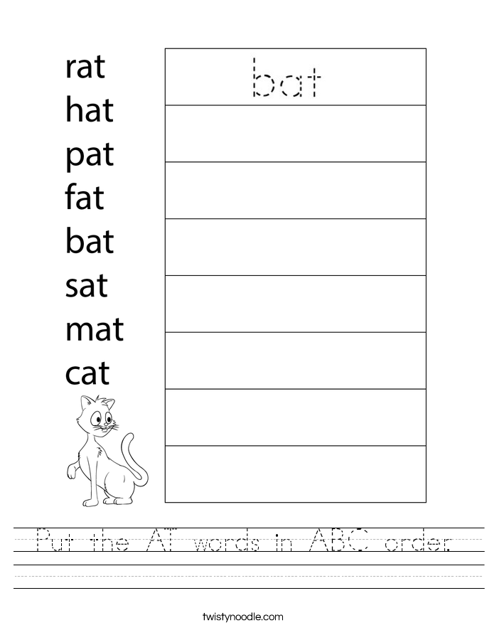 put the at words in abc order worksheet twisty noodle