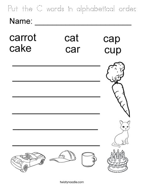 Put the C words in alphabetical order. Coloring Page