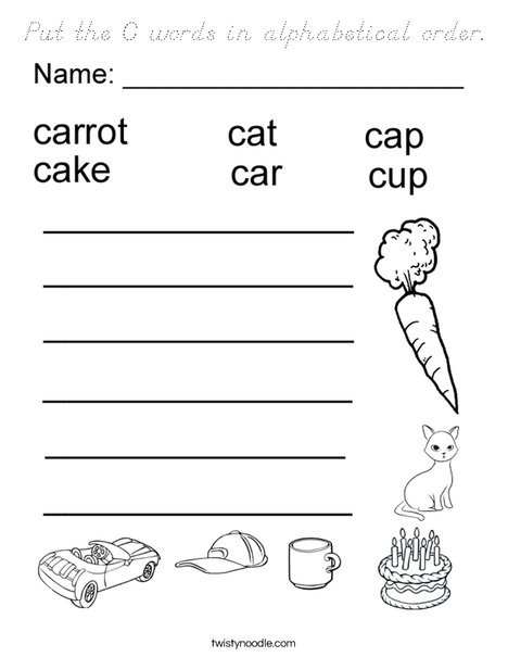 Put the C words in alphabetical order. Coloring Page