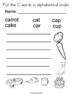 Put the C words in alphabetical order Coloring Page
