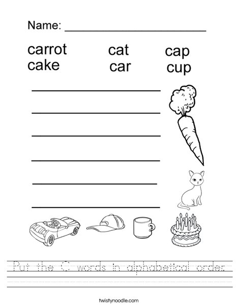 Put the C words in alphabetical order. Worksheet