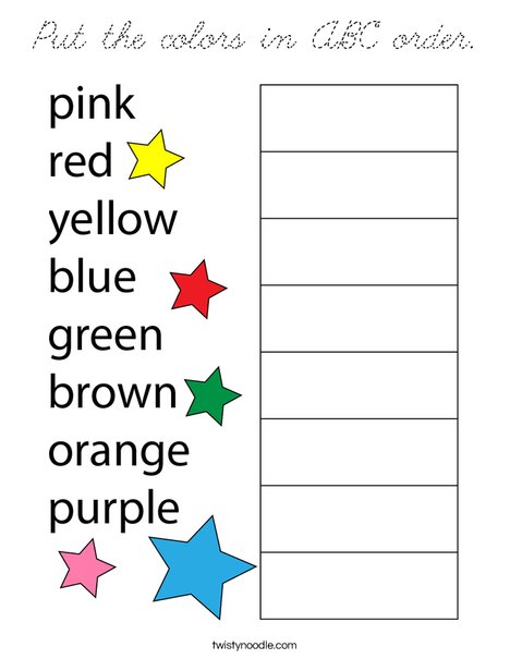 Put the colors in ABC order. Coloring Page