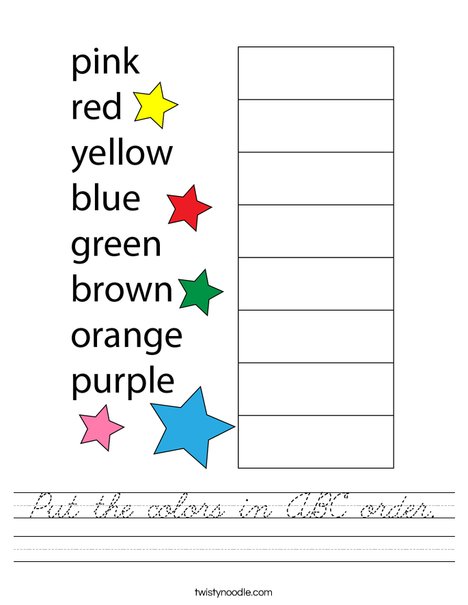 Put the colors in ABC order. Worksheet