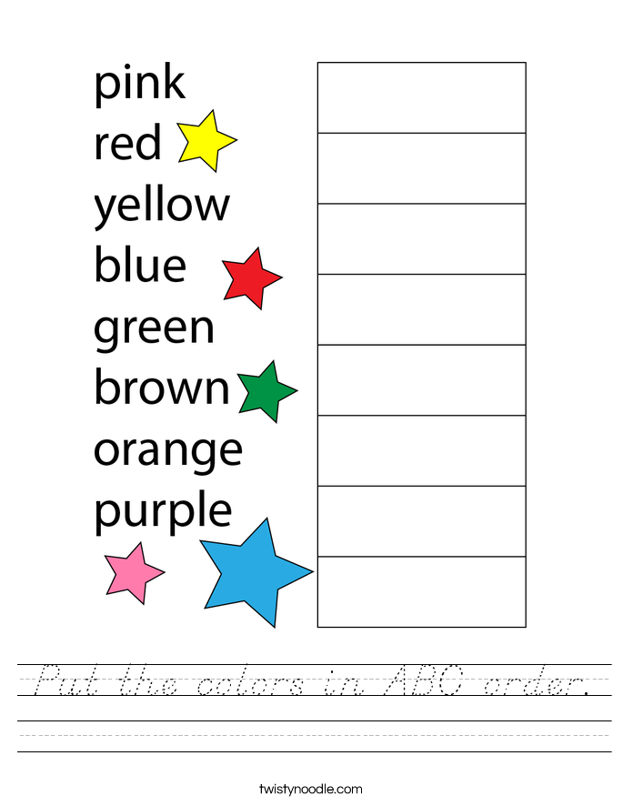 Put the colors in ABC order. Worksheet