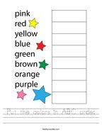 Put the colors in ABC order Handwriting Sheet