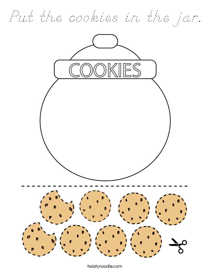 Put the cookies in the jar. Coloring Page