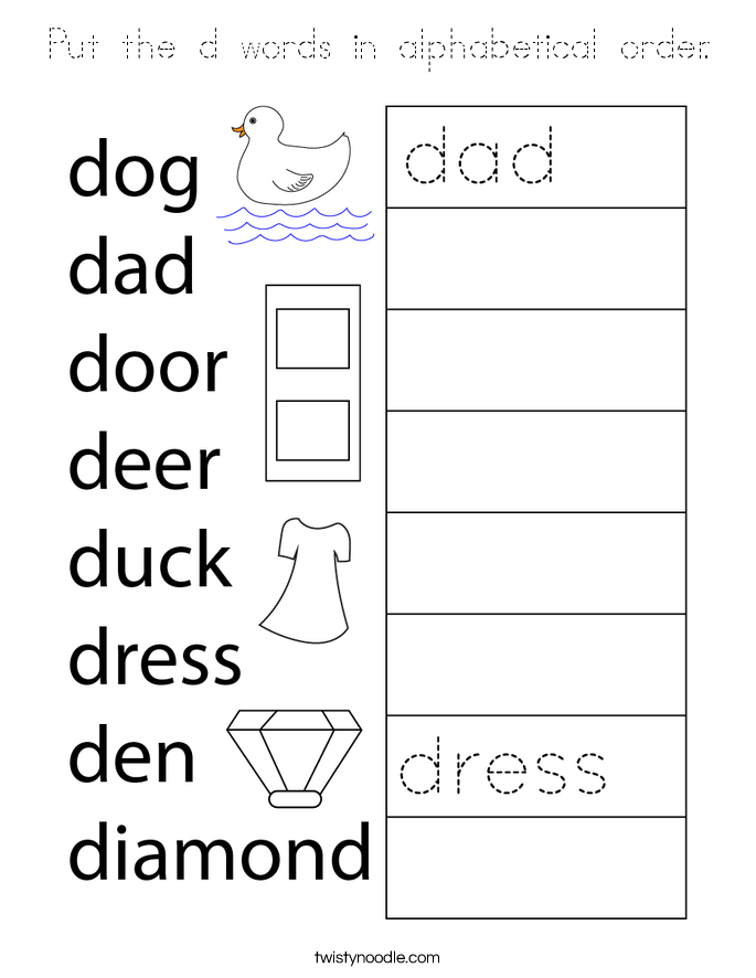 Put the d words in alphabetical order. Coloring Page
