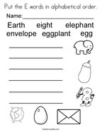 Put the E words in alphabetical order Coloring Page