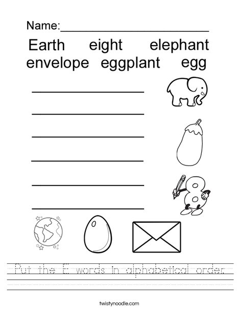 Put the E words is ABC Order Worksheet