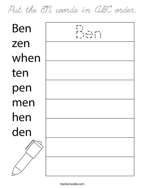 Put the EN words in ABC order. Coloring Page
