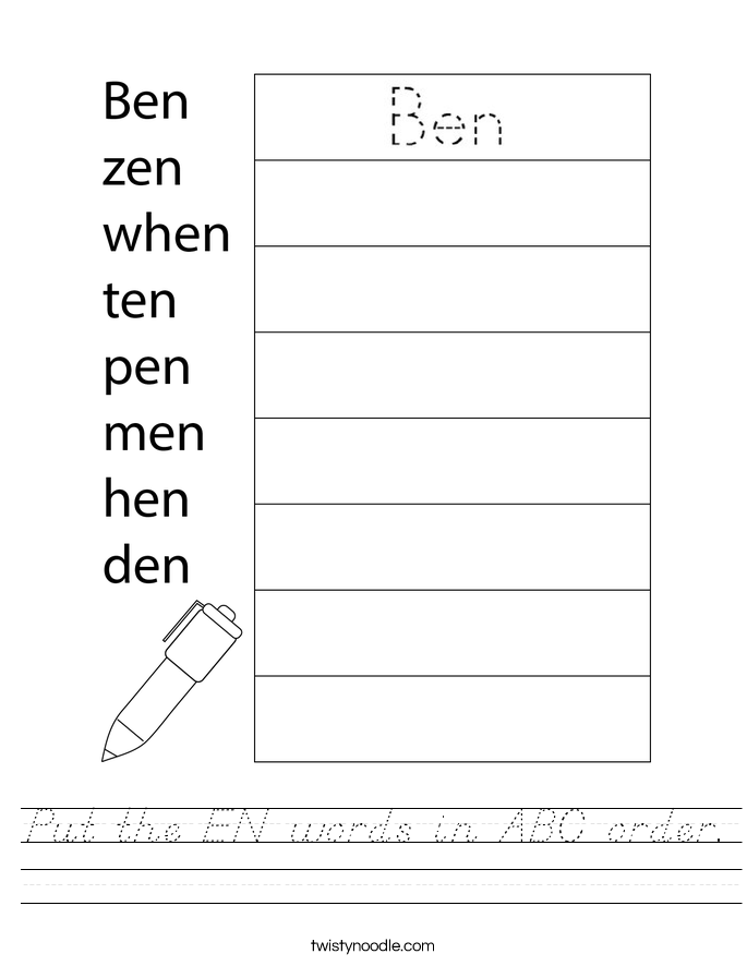 Put the EN words in ABC order. Worksheet