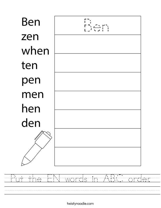 Put the EN words in ABC order. Worksheet