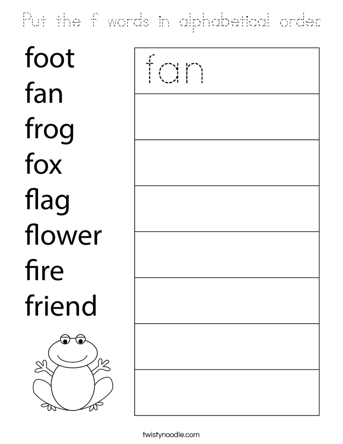 Put the f words in alphabetical order. Coloring Page