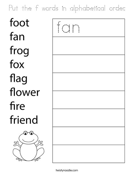 Put the f words in alphabetical order. Coloring Page