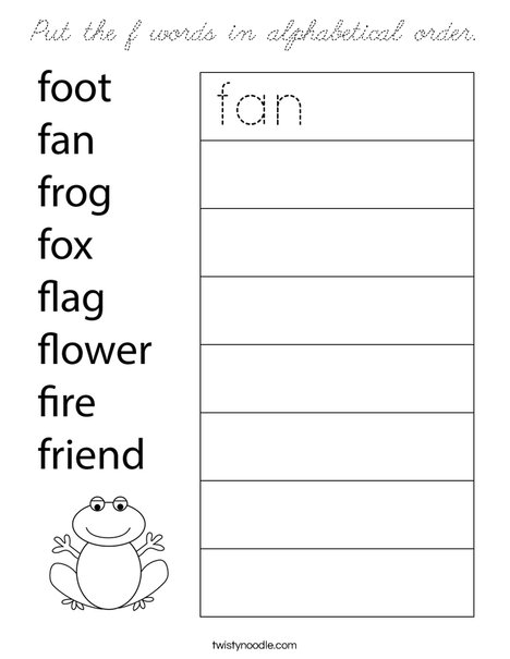 Put the f words in alphabetical order. Coloring Page