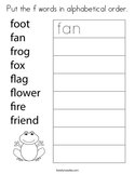 Put the f words in alphabetical order Coloring Page