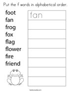 Put the f words in alphabetical order Coloring Page
