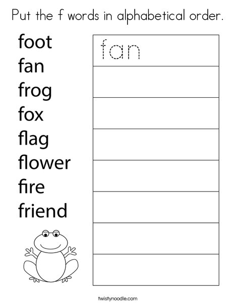 Put the f words in alphabetical order. Coloring Page