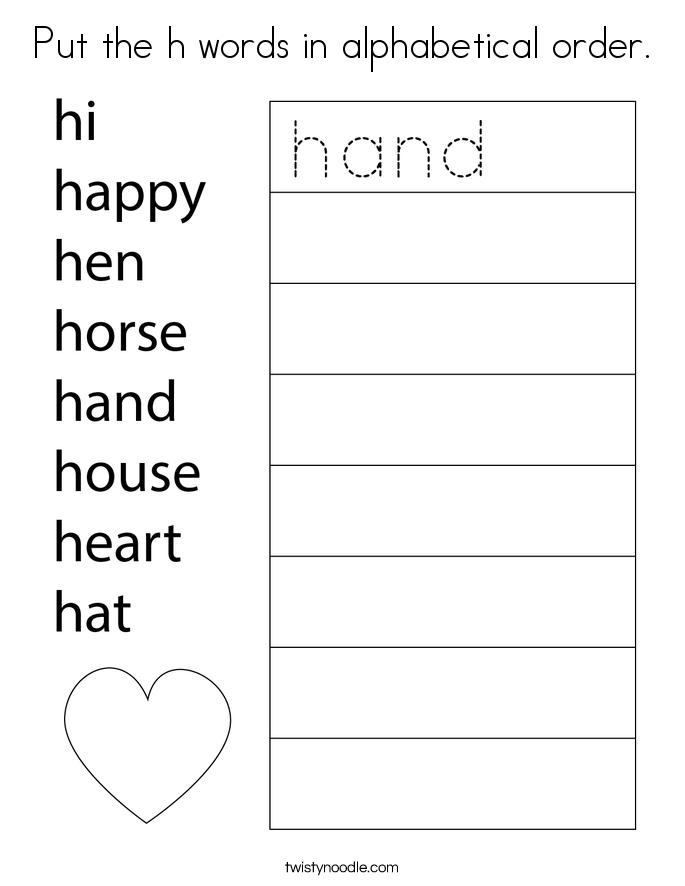 Put the h words in alphabetical order. Coloring Page