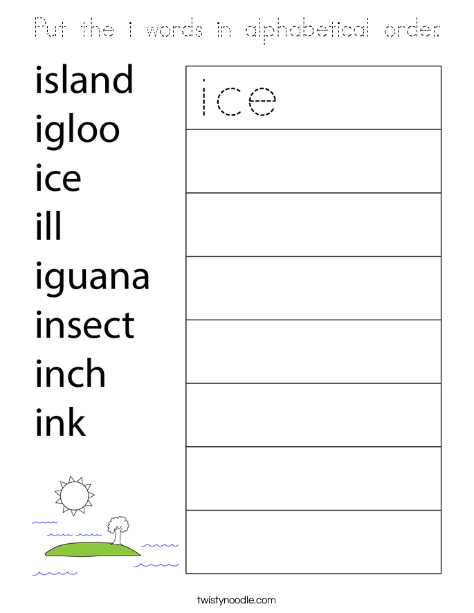 Put the i words in alphabetical order. Coloring Page