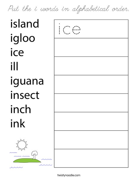 Put the i words in alphabetical order. Coloring Page
