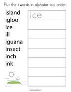 Put the i words in alphabetical order Coloring Page