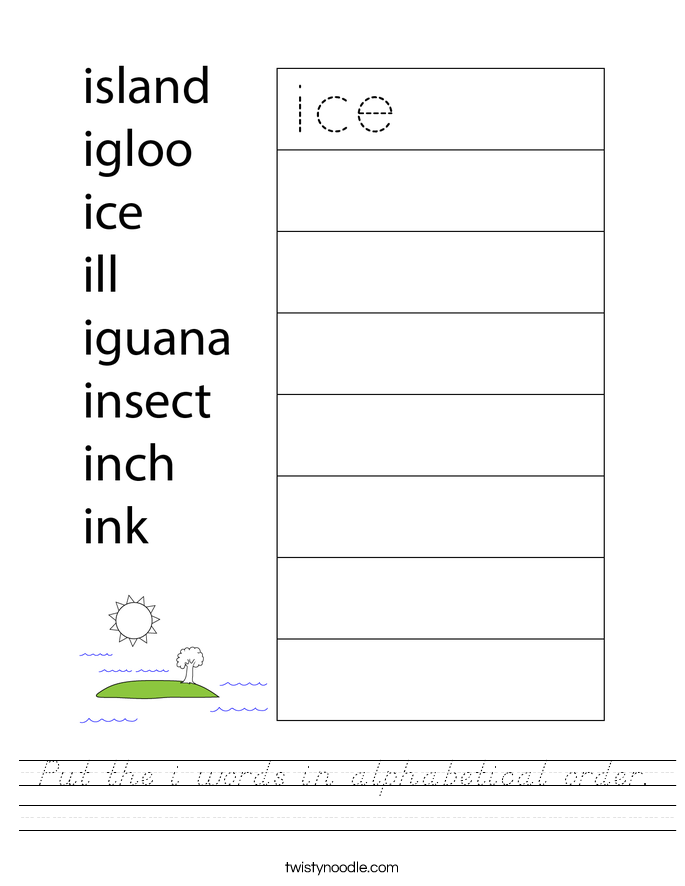 Put the i words in alphabetical order. Worksheet